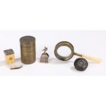 Collection of objects, to include a 19th Century magnifying glass, a silver Trent Angling
