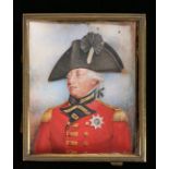 George III portrait miniature, George III looking left in uniform, on ivory, 10cm x 13cm