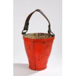 George III leather fire bucket, with a red painted tapering body, 26cm high