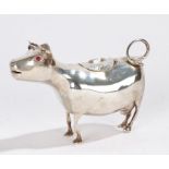 Continental silver cow creamer, import marks for Chester, the hinged cover with fly and engraved