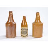Two 18th Century stoneware porter bottles, of typical form, together with a Lawrence Beccles &