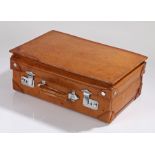 Leather clad traveling case, in tan leather, 41cm diameter