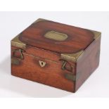 George III mahogany and brass bound instrument case, with flush fitting brass carrying handle and