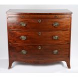 Regency mahogany bowfront chest of drawers, the top with a strung and crossbanded edge above a
