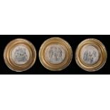 Set of three George III gilt frames, of circular form with a 19th Century print enclosed to the