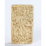 19th Century Chinese Canton ivory card case, carved with figures and pagodas among trees, 8cm high
