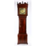 George III mahogany longcase clock, Peter Fearnley of Wigan, the swan neck pediment with a central