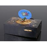 Fine 19th Century tortoiseshell pique work and enamel Swiss music box, the enamel flip over lid with