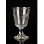 George III ale glass, with wriggle work etched design to the tapering bowl above the stumpy stem and