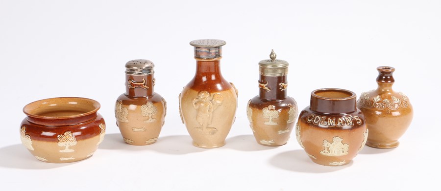 Doulton pottery, to include a two silver plated topped peppers, a silver capped pepper, a squat