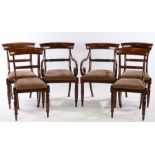 Set of six Regency style mahogany dining chairs, the bar back chairs with drop in seats and turned
