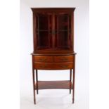 Victorian rosewood bow front cabinet on stand, the dentil moulded cornice above astragal glazed