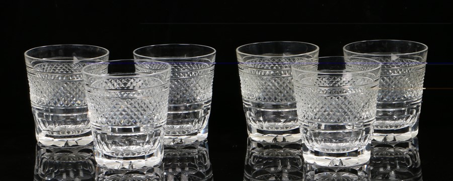 Set of six Victorian glass tumbler glasses, with cut glass above thumb nail bases, 9cm high, (6)