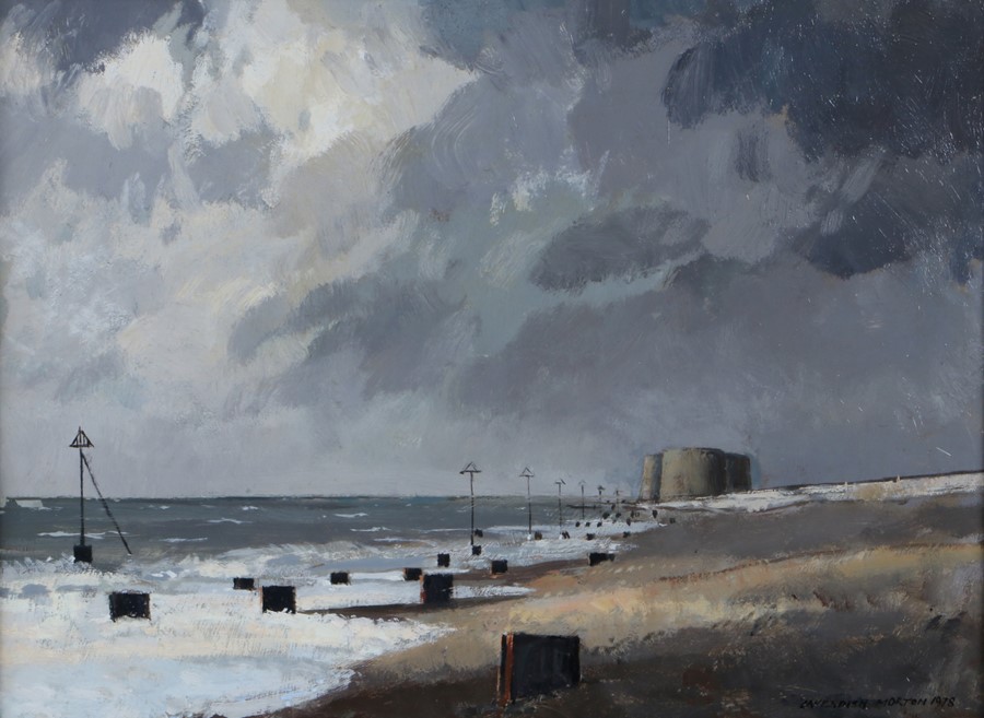 Cavendish Morton (1911-2015), Aldeburgh Martello tower, signed and dated 1978 oil on board, 39cm x