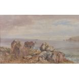 James George Philp (1816-1885) Cattle on an Eminence overlooking the sea, signed watercolour, 55cm x