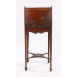 19th Century mahogany pot cupboard, the gallery top above a Chinese pagoda scene to the door above