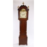 Victorian oak eight day longcase clock by Kersey of Stowmarket (1844-1855), the arched glazed hood