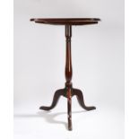 George III mahogany occasional table, the square hinged top with a raised lip above a turned