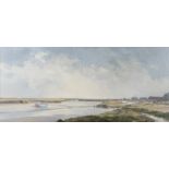 Cavendish Morton (1911-2015), Orford from the estuary, signed and dated 71 oil on board, 90cm x 40cm