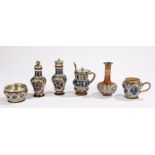 Collection of Doulton Lambeth pottery, to include a pepper, salt and jug decorated by Louisa Wakely,