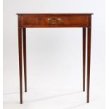 19th Century mahogany side table, with a rectangular boxwood banded top above a single frieze drawer