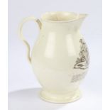 19th Century Leeds creamware Tythe pig jug, the baluster jug with a transfer decorated group scene