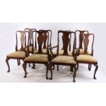 Set of eight Victorian style mahogany dining chairs, with vase shaped splat backs and shaped drop-in