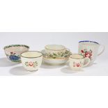 19th Century pottery, to include a creamware foliate decorated cup, a pearlware cup and saucer,