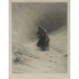 Joseph Farquharson (1846-1935), mother and children in a blizzard print, signed print, housed in a