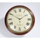 19th Century wall clock, W. Danvers Brewer Street, London, the drum mahogany case with a white