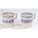 Pair of 19th Century mugs, by John & Robert Godwin, with leaf borders and flowers to the centre,