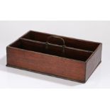 George III mahogany cutlery tray, with a divide to the centre and a brass handle, 38cm long