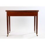 19th Century mahogany tea table, the hinged rectangular top above a deep frieze and square section