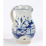 18th Century miniature pearlware jug, with a building in front of water, 51mm high Meecham