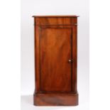 Victorian mahogany pot cupboard, the rectangular top with canted corners above a single door and