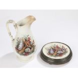 Victorian Pratt ware stand and jug, decorated with shells and corals, the stand with a pewter