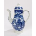George III Pearlware coffee pot, with a Chinese pagoda theme blue transfer decorated design, 27cm