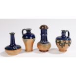 Miniature Royal Doulton, to include a pepper, an urn, a jug and a vase, each with blue and brown