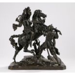 Early 20th Century bronze figural statue, of a crusader on horseback and a Saracen standing grasping