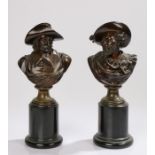 After Carrier, two bronze busts raised on plinth vases, signed to the backs A. Carrier, 31cm