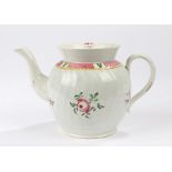 George III pearlware teapot, circa 1800, the high lid surround with a pink border and foliate sprigs