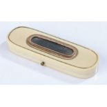 George III ivory toothpick box, with a gold oval panel edge and pique top with velvet lining, 93mm