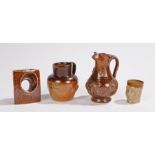 Salt glaze pottery, to include a 19th Century miniature face mug, a Walkers Dairy Slone Street