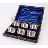 Set of six George V silver napkin rings, Sheffield 1912, maker S Blanckensee & Son Ltd, engraved