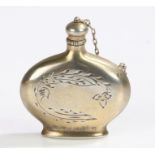 Russian silver scent bottle, of flattened form, the body with stylised foliate decoration, stamped