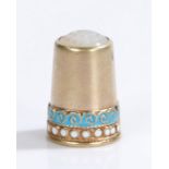 David Anderson Norwegian silver thimble with turquoise and white enamel decoration