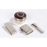 Silver, various dates and makers, to include money clip, button hole holder, vesta case, dressing