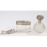 Edward VII silver and clear glass dressing table pot, Birmingham 1907, maker EHP, with bird and