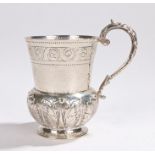 Victorian silver cup, London 1900, the hammered cup with flower and thistle design and an acanthus