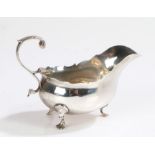 Victorian silver sauceboat, London 1899, maker Charles Stuart Harris, with acanthus leaf capped